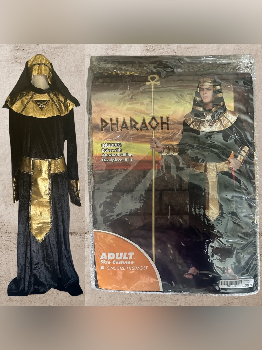 Egyptian pharaoh Adult Halloween costume includes a patterned headpiece & collar